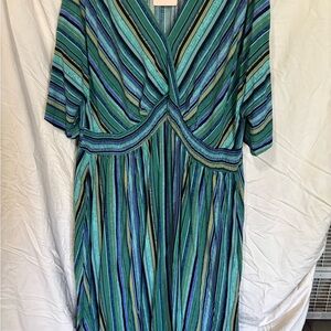 BloomChic Green and Blue Striped Midi Dress